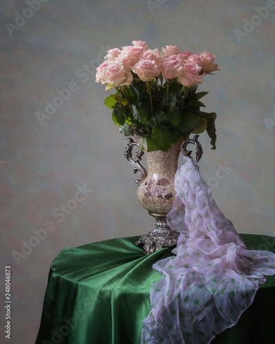 Still life with splendid bouquet of roses photo