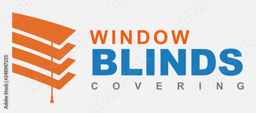 Window blinds covering logo company
