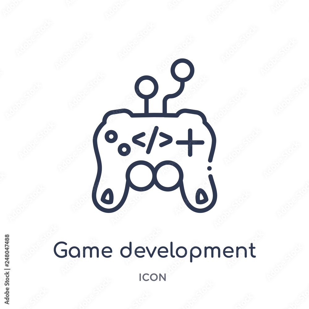 game development icon from programming outline collection. Thin line game development icon isolated on white background.