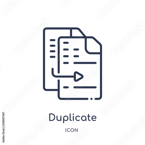duplicate icon from programming outline collection. Thin line duplicate icon isolated on white background.