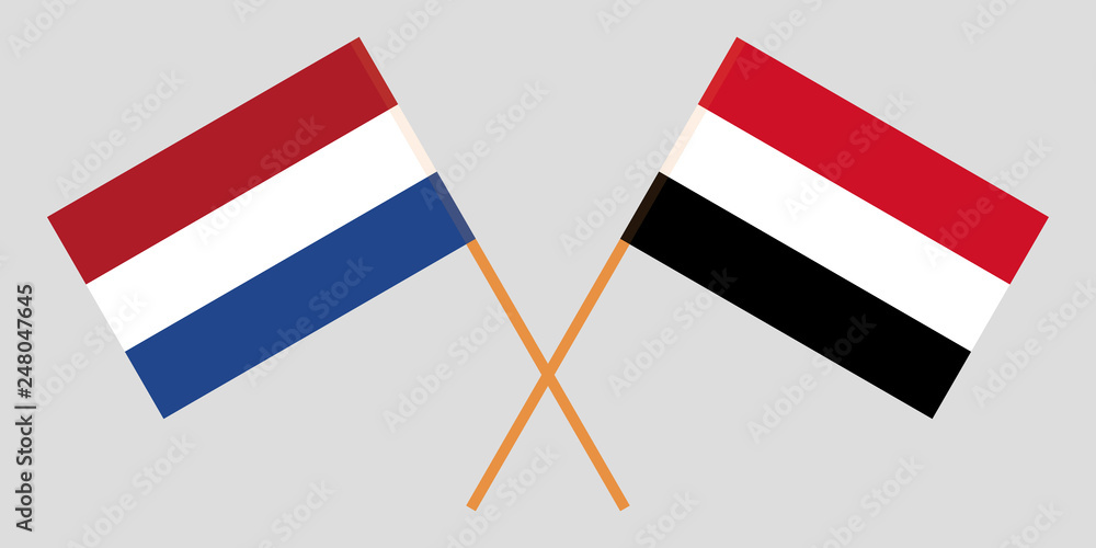 Netherlands and Yemen. The Netherlandish and Yemeni flags. Official colors. Correct proportion. Vector