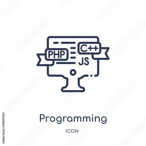programming language icon from programming outline collection. Thin line programming language icon isolated on white background.
