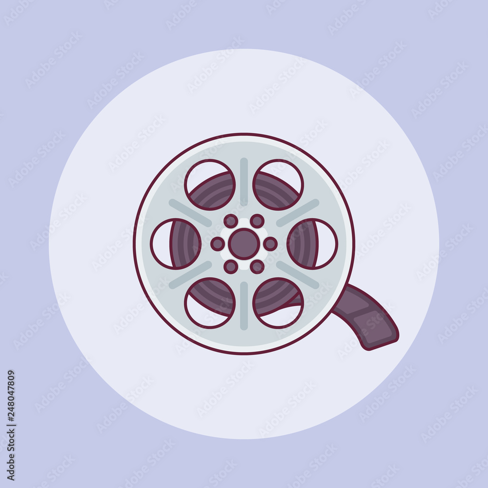 Film reel flat line icon. Vector illustration.
