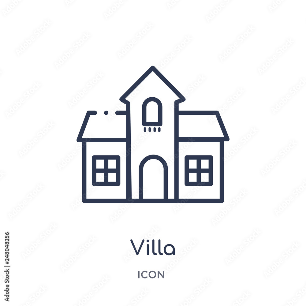 villa icon from real estate outline collection. Thin line villa icon isolated on white background. villa icon from real estate outline collection. Thin line villa icon isolated on white background.