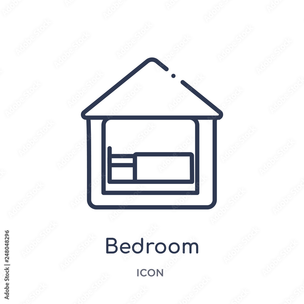 bedroom icon from real estate outline collection. Thin line bedroom icon isolated on white background. bedroom icon from real estate outline collection. Thin line bedroom icon isolated on white background.