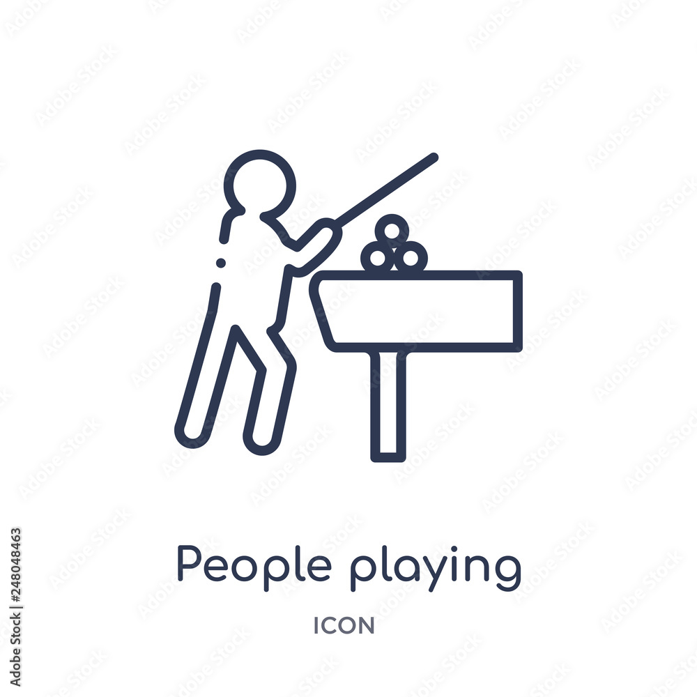people playing billiard icon from recreational games outline collection. Thin line people playing billiard icon isolated on white background.