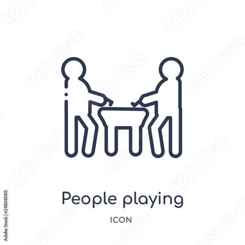 people playing air hockey icon from recreational games outline collection. Thin line people playing air hockey icon isolated on white background.