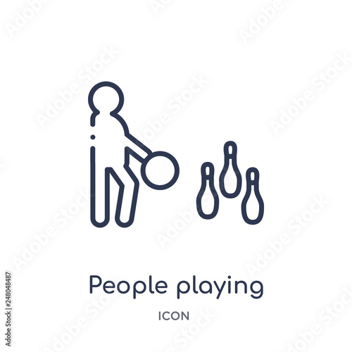 people playing bowling icon from recreational games outline collection. Thin line people playing bowling icon isolated on white background.