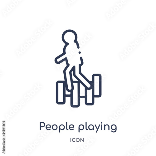 people playing hopscotch icon from recreational games outline collection. Thin line people playing hopscotch icon isolated on white background.