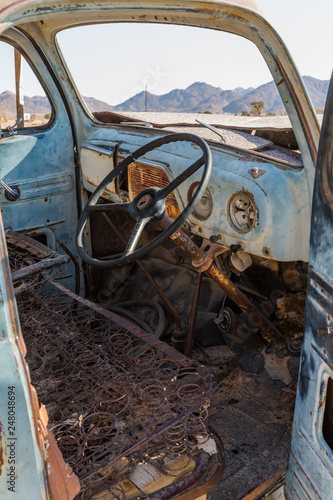 Abandoned vehicle wrecks in the desert of Namibia, Africa