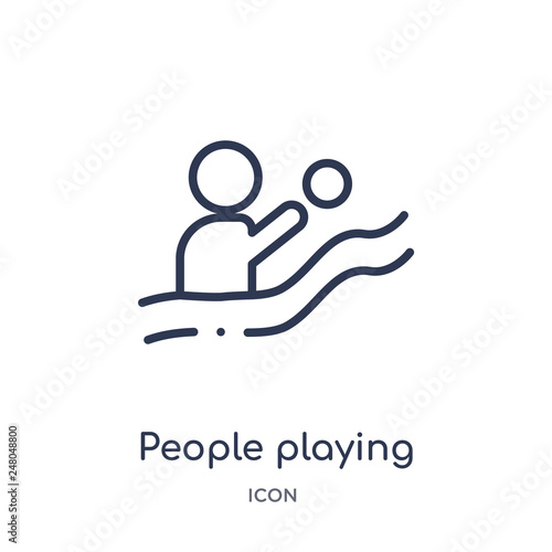 people playing waterpolo icon from recreational games outline collection. Thin line people playing waterpolo icon isolated on white background.