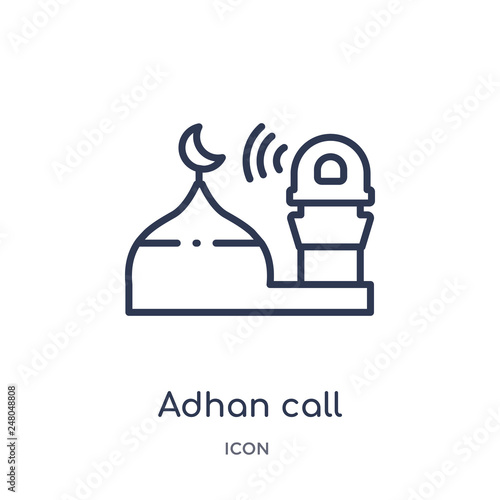 adhan call icon from religion outline collection. Thin line adhan call icon isolated on white background.