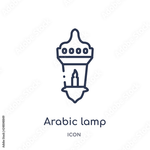 arabic lamp icon from religion outline collection. Thin line arabic lamp icon isolated on white background.