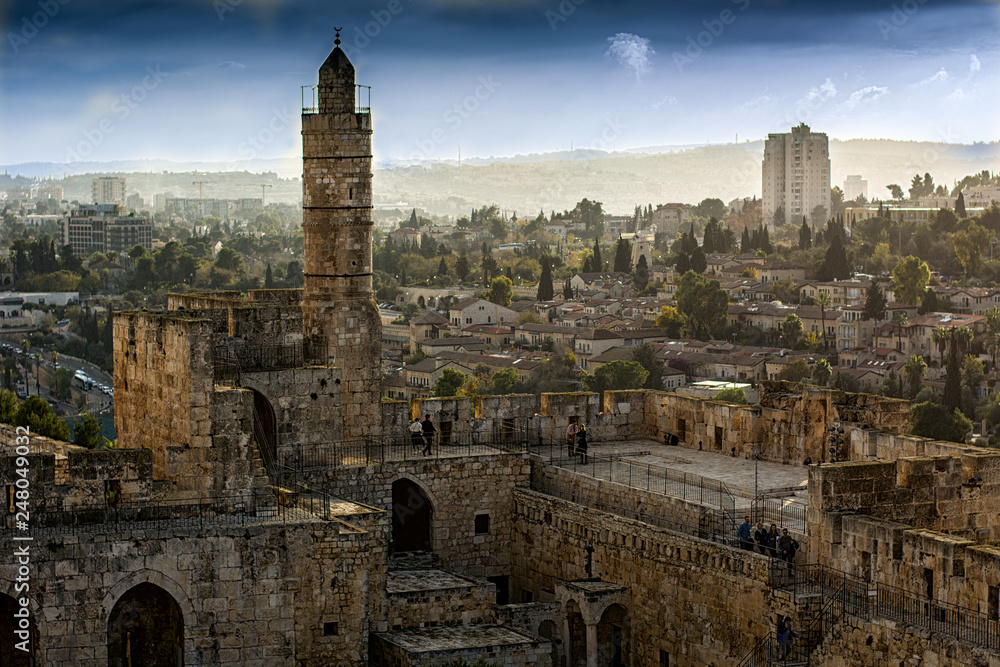 ruins of ancient temple of David and view on jerusalem 