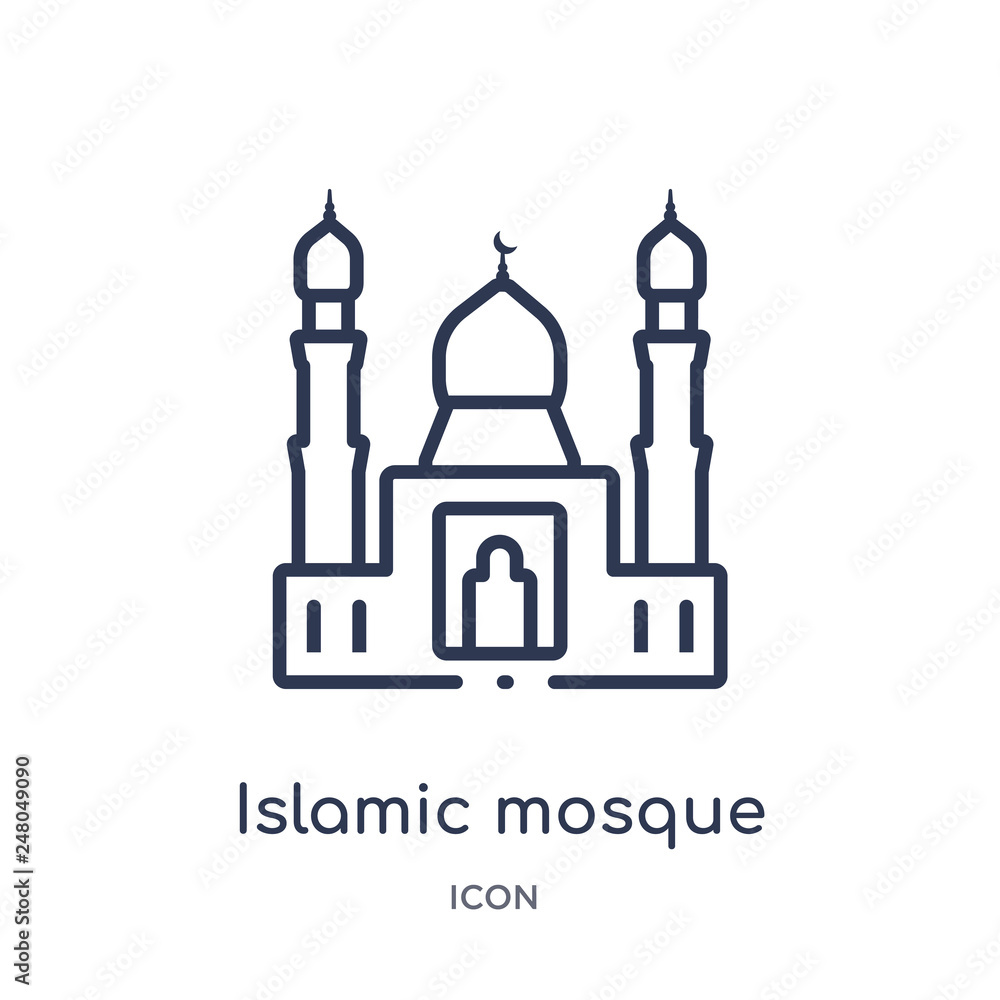 islamic mosque icon from religion outline collection. Thin line islamic mosque icon isolated on white background.