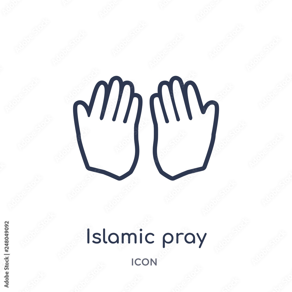 Obraz premium islamic pray icon from religion outline collection. Thin line islamic pray icon isolated on white background.