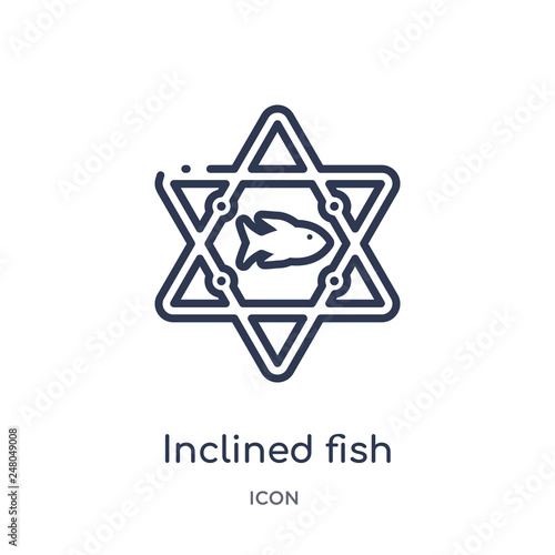 inclined fish icon from religion outline collection. Thin line inclined fish icon isolated on white background.