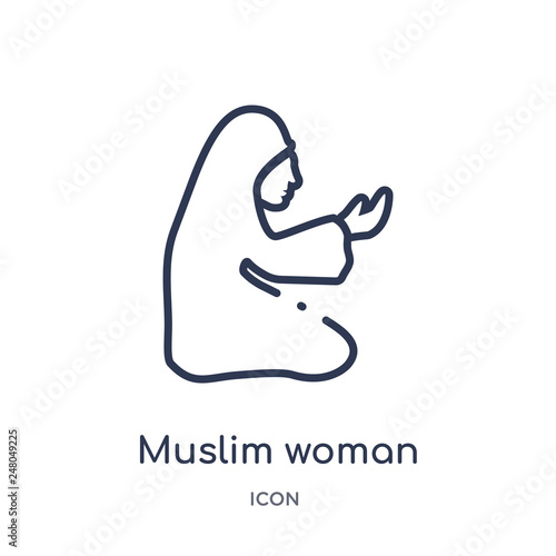 muslim woman praying icon from religion outline collection. Thin line muslim woman praying icon isolated on white background.