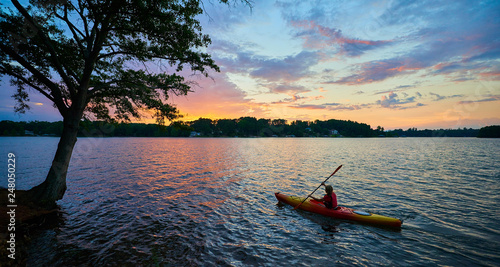 Female Kayaker on Lake Keowee at Sunset