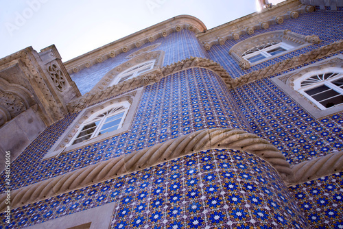 Sintra, Portugal, July 25, 2018. Pena Palace. A unique ornament of tiles, which is laid out on the wall of the palace Pena.