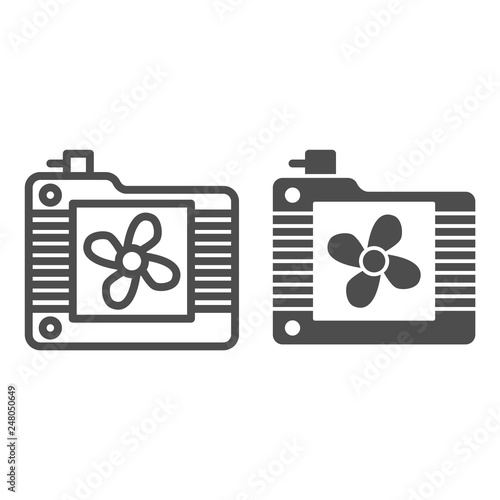 Radiator fan line and glyph icon. Cooler vector illustration isolated on white. Carburetor outline style design, designed for web and app. Eps 10.