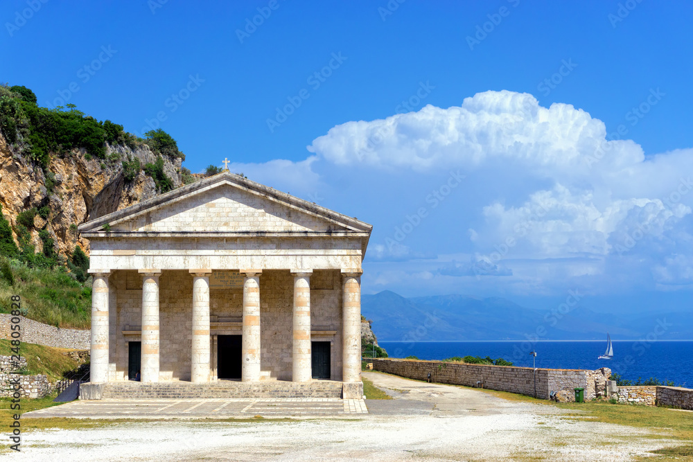 Facade of the Church of St. George in Corfu, Greece.