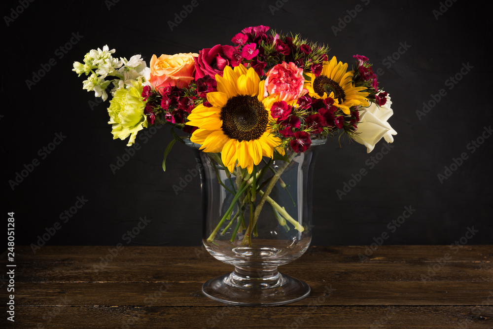 custom made wallpaper toronto digitalBouquet of white yellow and red flowers in a vase on a dark background