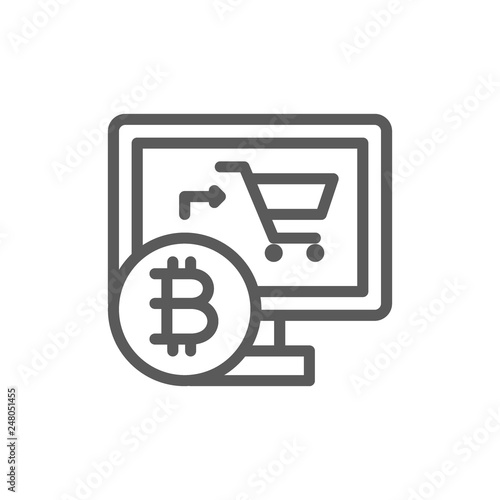 Online store with bitcoin, cryptocurrency, crypto coin line icon.