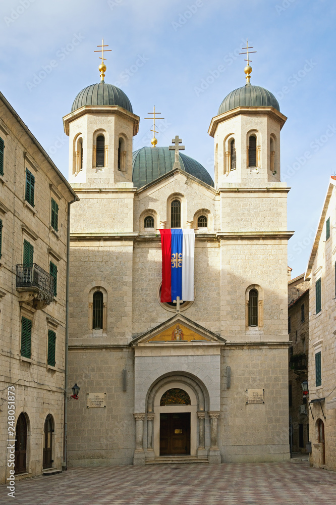 Religious architecture. Montenegro, Old Town of Kotor - UNESCO World Heritage site.   Orthodox Church of St. Nicholas