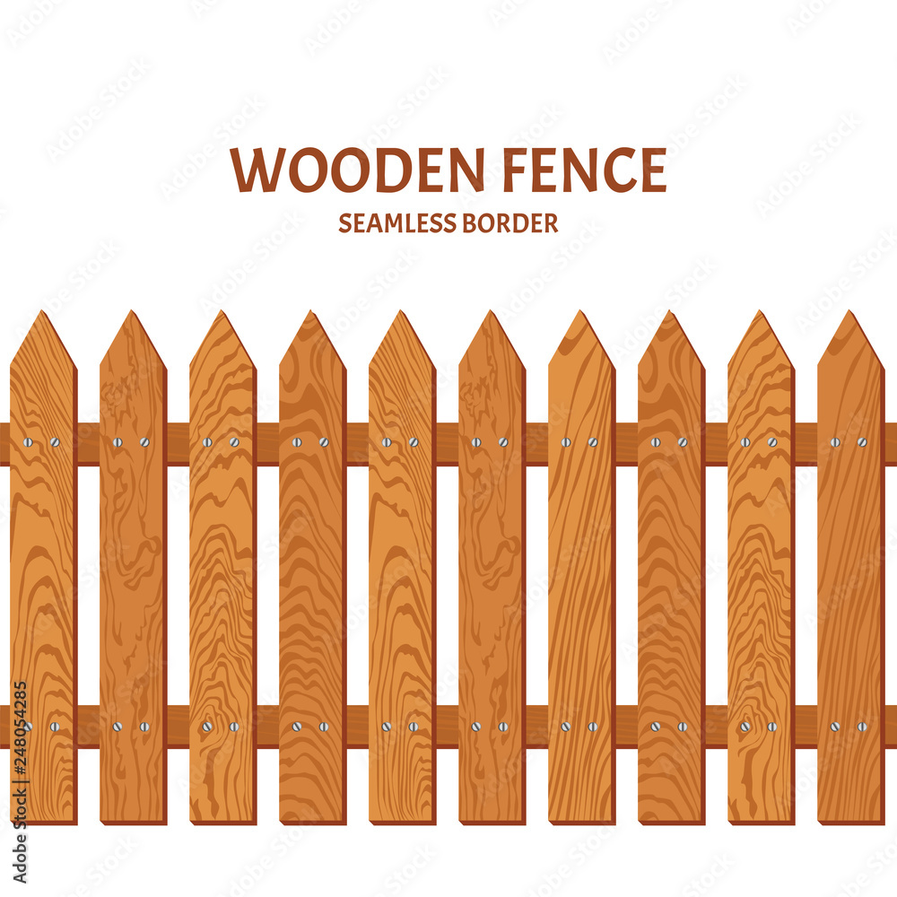 wooden fence seamless border isolated on white background. Vector illustration of paling in cartoon flat style. wooden fence seamless border isolated on white background. Vector illustration of paling in cartoon flat style.