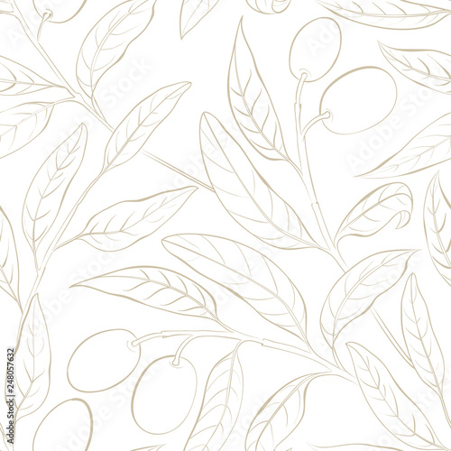 Seamless olive pattern on the white background. Vector illustration.