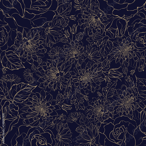 Seamless pattern background from chrysanthemums. Vector illustration.