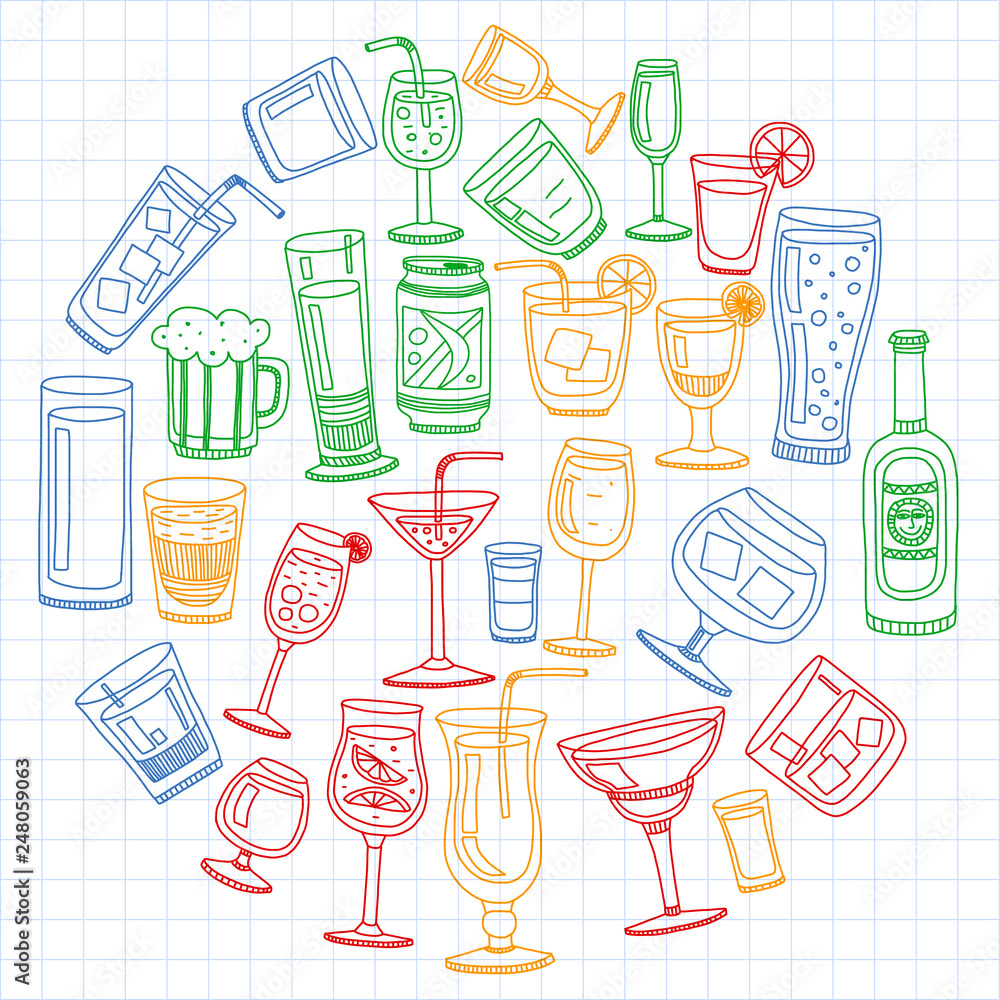 Vector set of popular cocktails for the menu. Doodle style icons. Vector set of popular cocktails for the menu. Doodle style icons.
