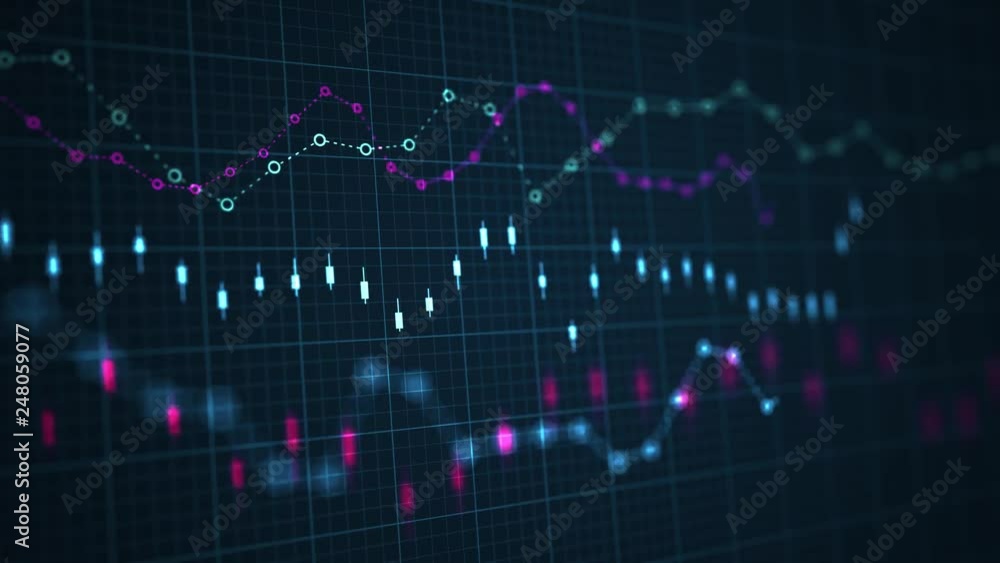 Camera moves above growing financial charts and graphs. Statistics concept. Camera moves above growing financial charts and graphs. Statistics concept.