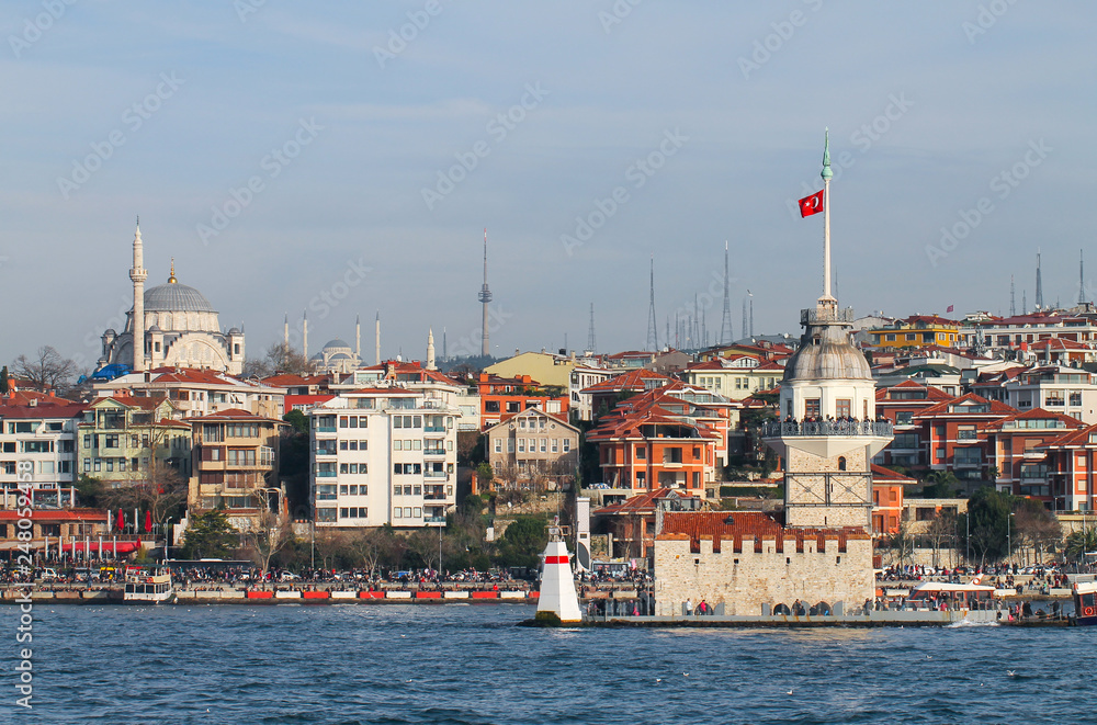 Fototapeta premium Maiden's Tower on an urban background. Turkey. Istanbul.