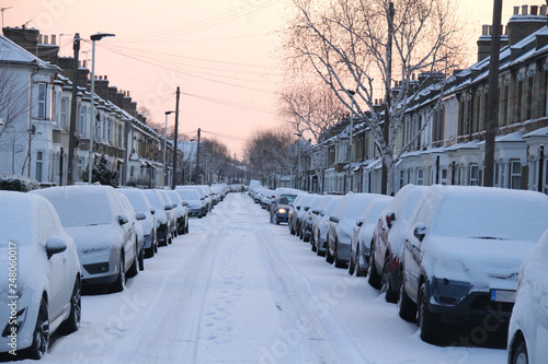 Heavy snowfall on London Streets