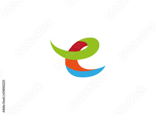 Alphabet E for electronic and net in multi colors for logo design