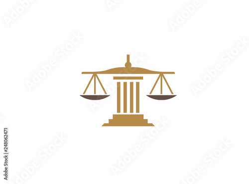 Balance scales on a law Building  Justice for logo design illustration