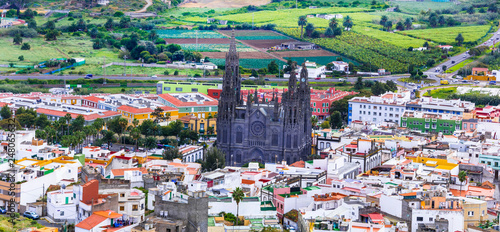 Landmarks of Gran Canaria - historic town Arucas with impressive cathedral. Canary islands