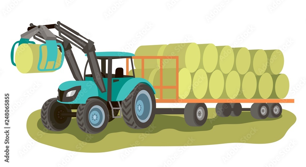 tractor with loader and bales of hay on the cart tractor with loader and bales of hay on the cart