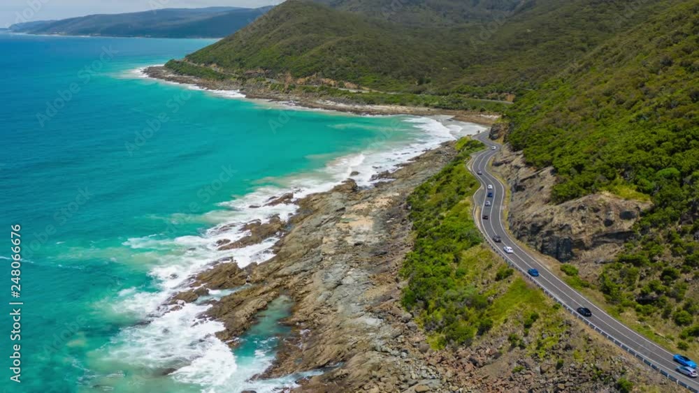 Aerial hyperlapse video of Great Ocean Road in Australia