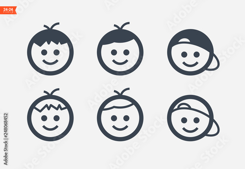 set of boy line vector icon for websites and mobile minimalistic flat design
