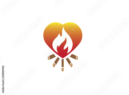 fire burning wood campfire  inside a heart for logo design