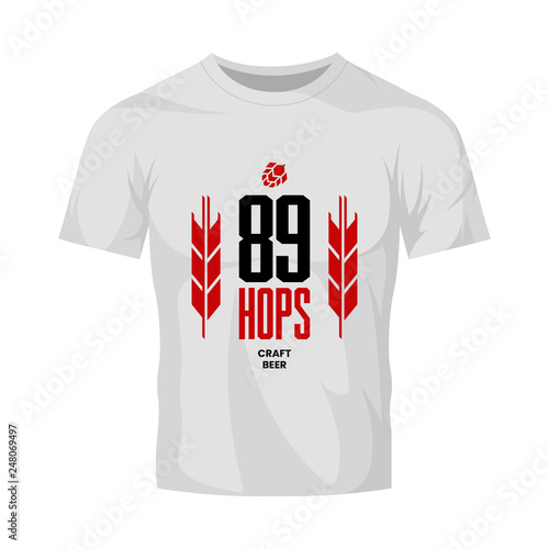 Modern craft beer drink vector logo sign for bar, pub, store, brewhouse or brewery isolated on white t-shirt mock up. Premium quality emblem logotype illustration. Brewing fest fashion badge design.