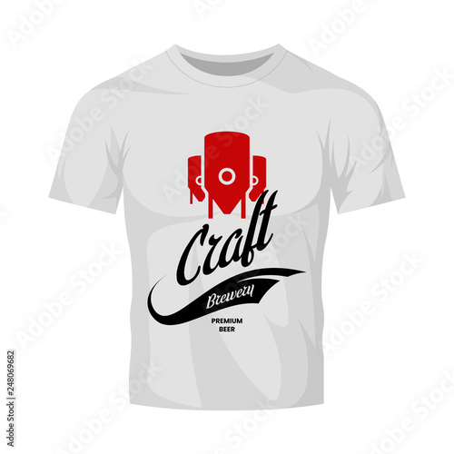 Modern craft beer drink vector logo sign for bar, pub, store, brewhouse or brewery isolated on white t-shirt mock up. Premium quality logotype emblem illustration. Brewing fest fashion badge design.