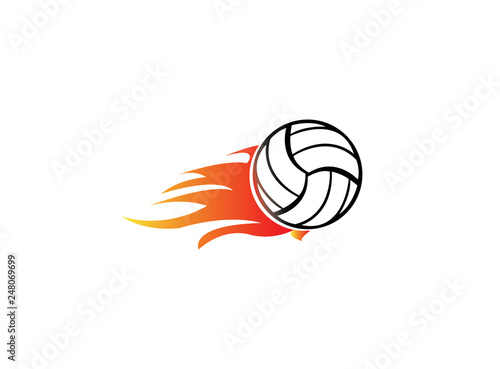 Volleyball with fire and flame for logo design
