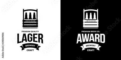 Modern craft beer drink isolated vector logo sign for bar, pub, store, brewhouse or brewery. Premium bottle box logotype emblem illustration set. Brewing fest fashion t-shirt badge design bundle.