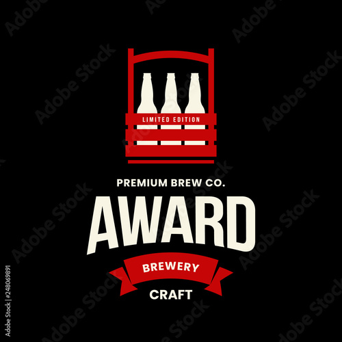 Modern craft beer drink vector logo sign for bar, pub, store, brewhouse or brewery isolated on black background. Premium quality bottle box logotype illustration. Brewing emblem t-shirt badge design.