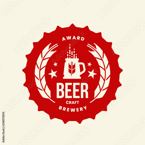 Modern craft beer drink vector logo sign for bar, pub, store, brewhouse or brewery isolated on light background. Premium quality mug logotype illustration. Brewing fest round t-shirt badge design.