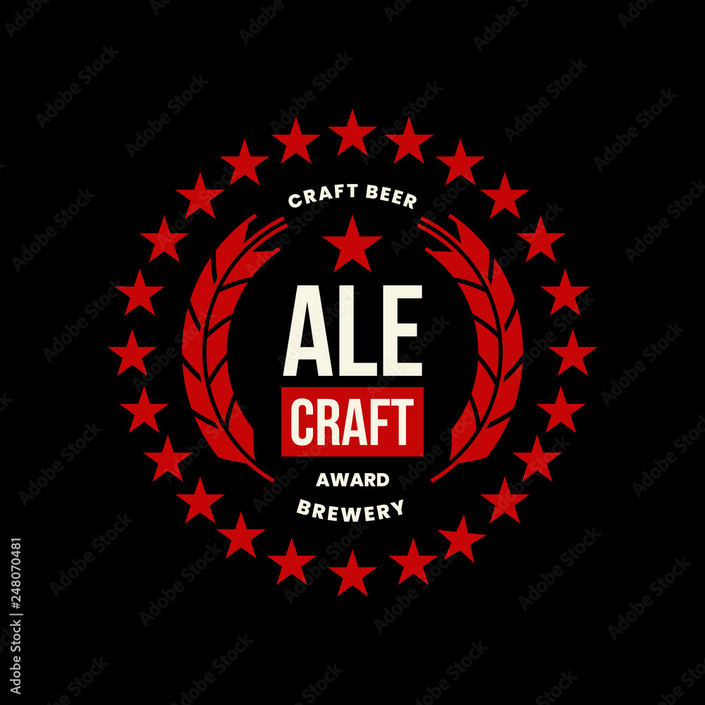 Fototapeta premium Modern craft beer drink vector logo sign for bar, pub, store, brewhouse or brewery isolated on black background. Premium quality emblem logotype illustration. Brewing round fest t-shirt badge design.